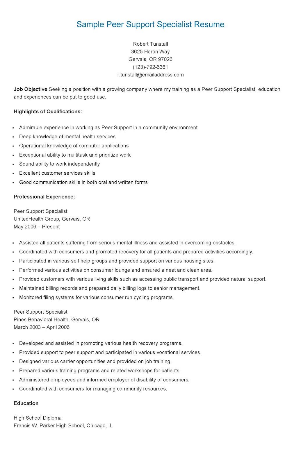 Sample resume for government contract specialist